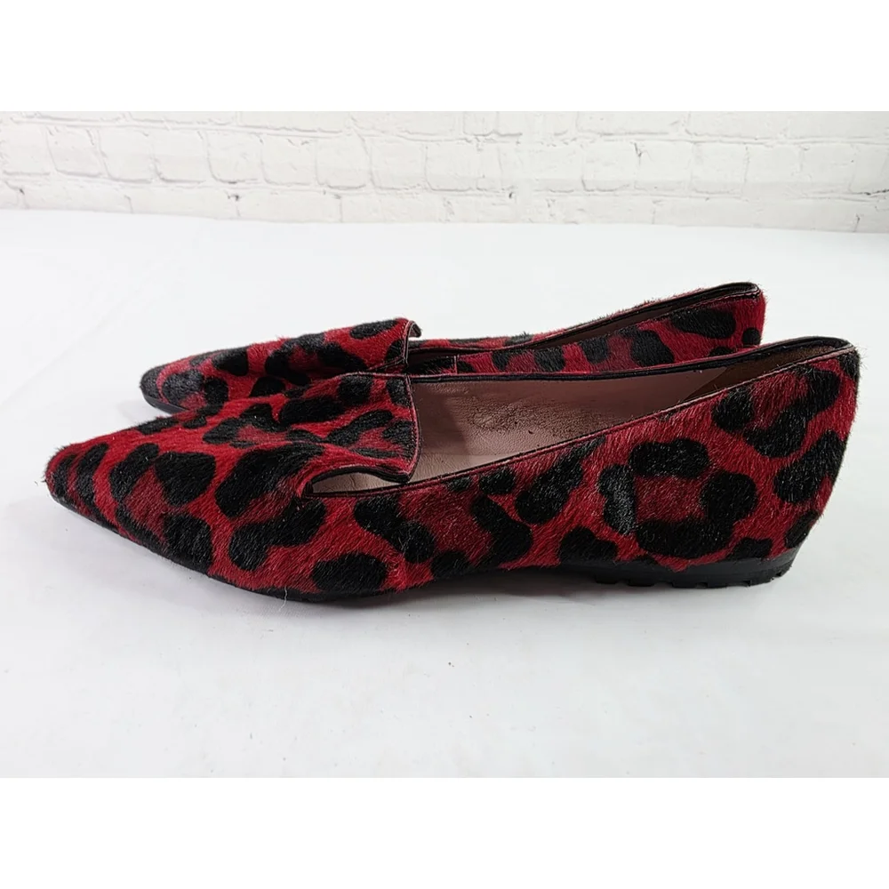 Pretty Loafers Ballerinas Flats Red Cheetah Print Pointed Toe Women's Size 5.5